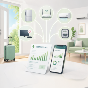 Bolletta della luce e app per monitorare i consumi con frigorifero, router, climatizzatore e contatore da controllare dopo le vacanze.